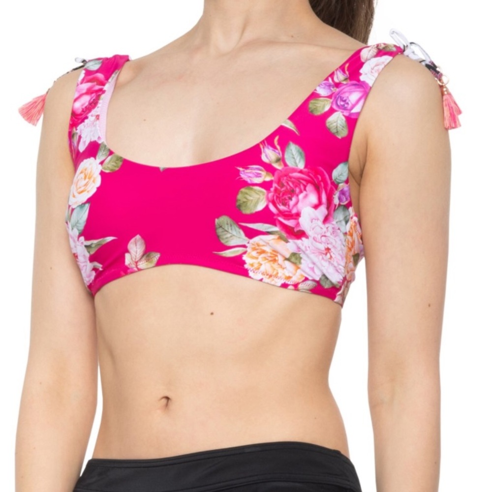 🆕 Nanette Lepore pink floral Scoop Neck Bikini Top 102